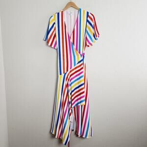 Color Me Courtney Taira Rainbow Stripe Wrap Dress Multicolor Flowy - Medium